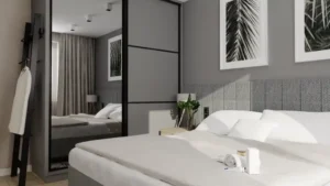 Szara szafa w sypialni